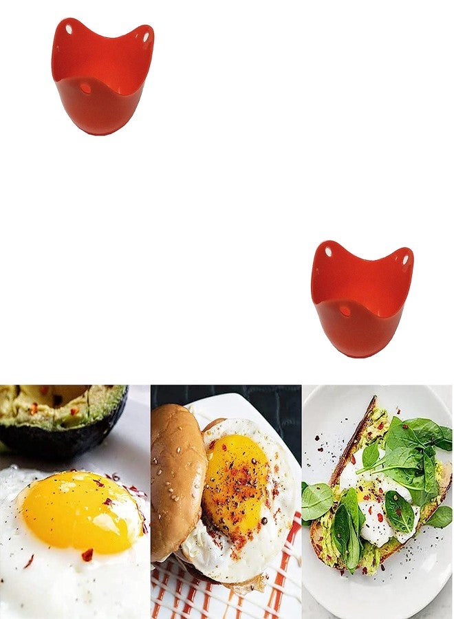 KARP Silicone Egg Poacher Cups - Non-Stick BPA-Free - Easy to Use & Clean - Dishwasher Safe Egg Boiler Mold for Microwave, Air Fryer, Stovetop Egg Cooking - Soft Boiled Eggs (Red-2Pcs) - Image 1